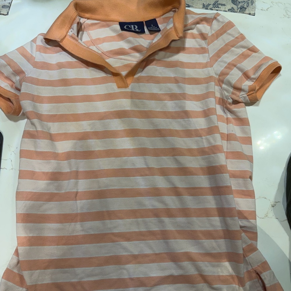 CB Casual Peach and White Striped Polo Shirt